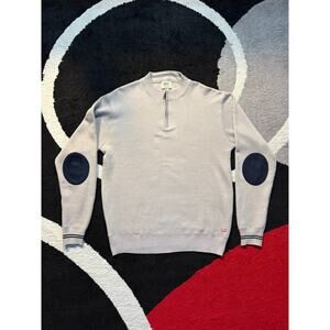 Ecko Unltd Sweater XL Elbow Patch Quarter Zip Pullover Grey Knit Casual